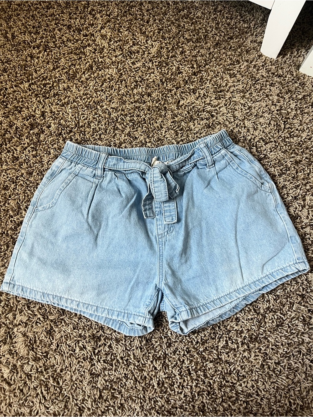 Light Blue Denim Tie-Waist Teen Shorts